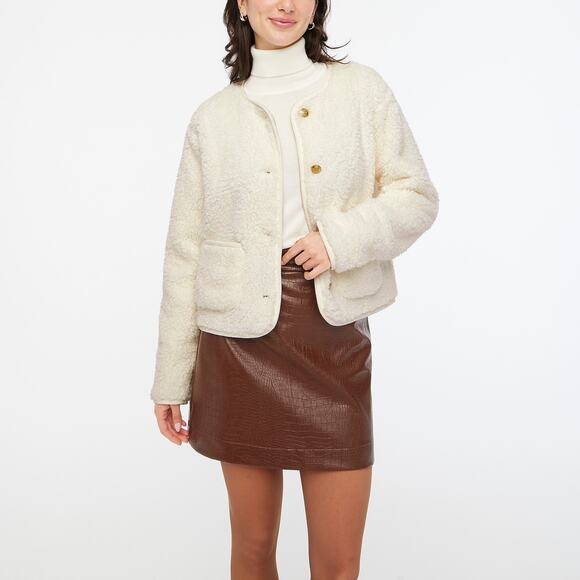 J. Crew Women's Loose Fit Sherpa Lady Jacket Long Sleeve Ivory Size Large NWT - Picture 1 of 11